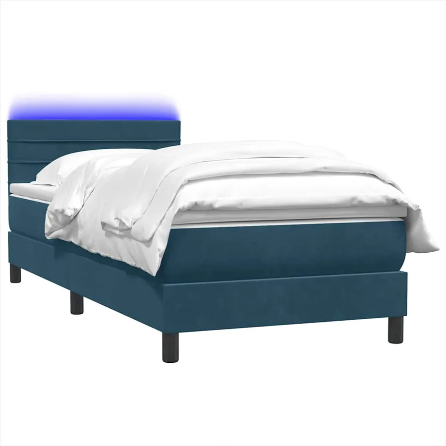 Sommier à lattes de lit et matelas et LED bleu foncé 100x220cm velours - 3