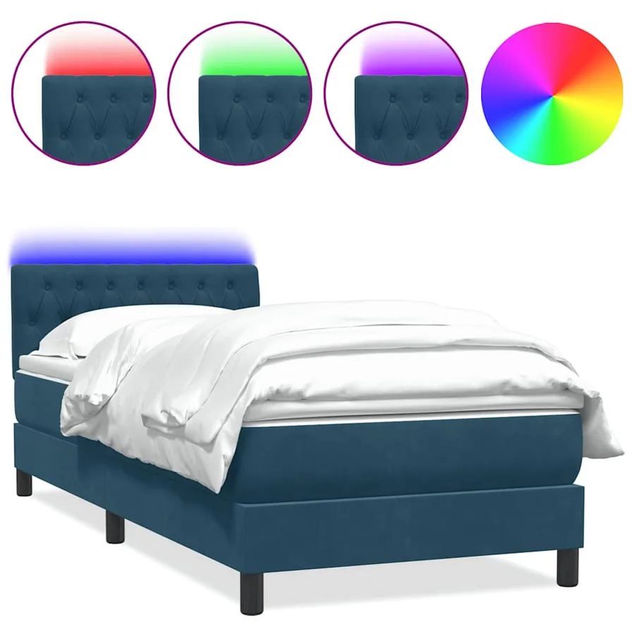 Sommier à lattes de lit et matelas et LED bleu foncé 100x220cm velours - 2