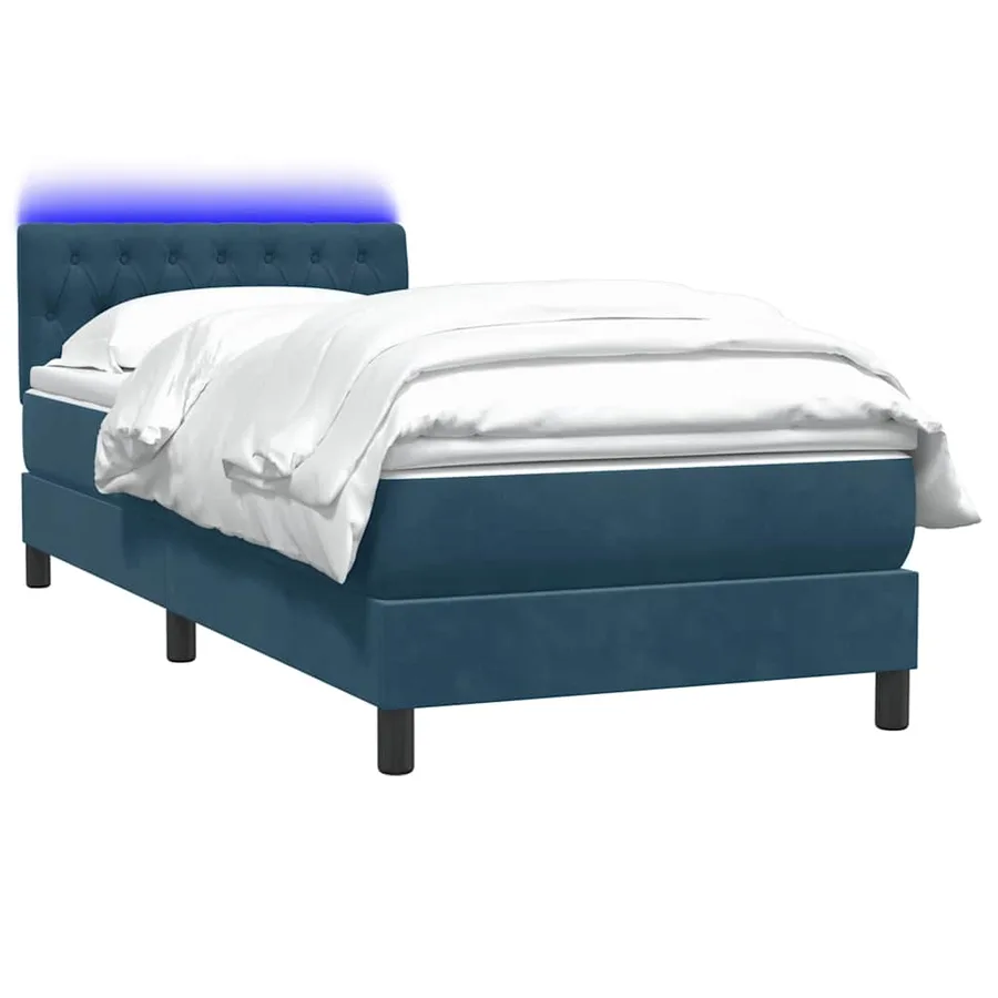 Sommier à lattes de lit et matelas et LED bleu foncé 100x220cm velours - 3