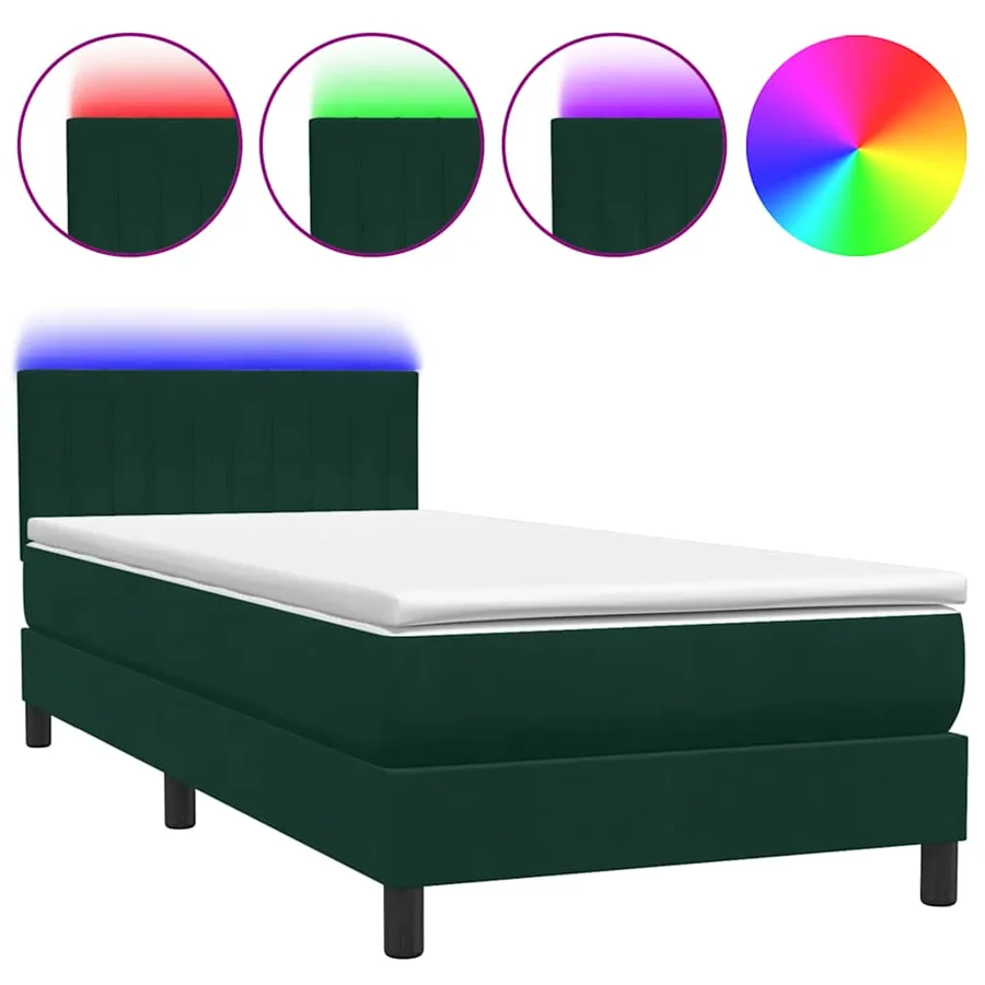 Sommier à lattes de lit et matelas et LED vert foncé 100x220cm velours - 2