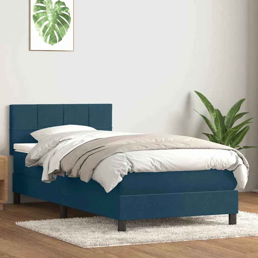 Sommier à lattes de lit et matelas et LED bleu foncé 100x220cm velours - 4