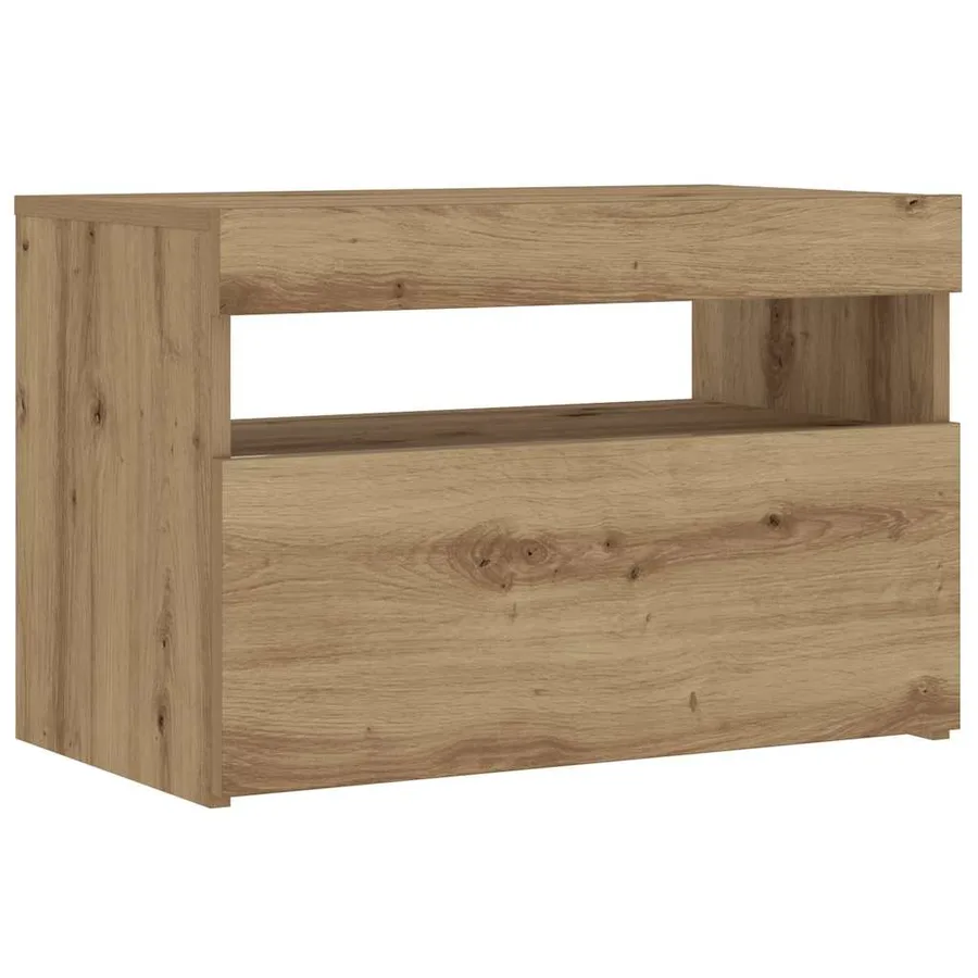 Table de chevet avec lumières LED chêne artisanal 60x35x40 cm - 2
