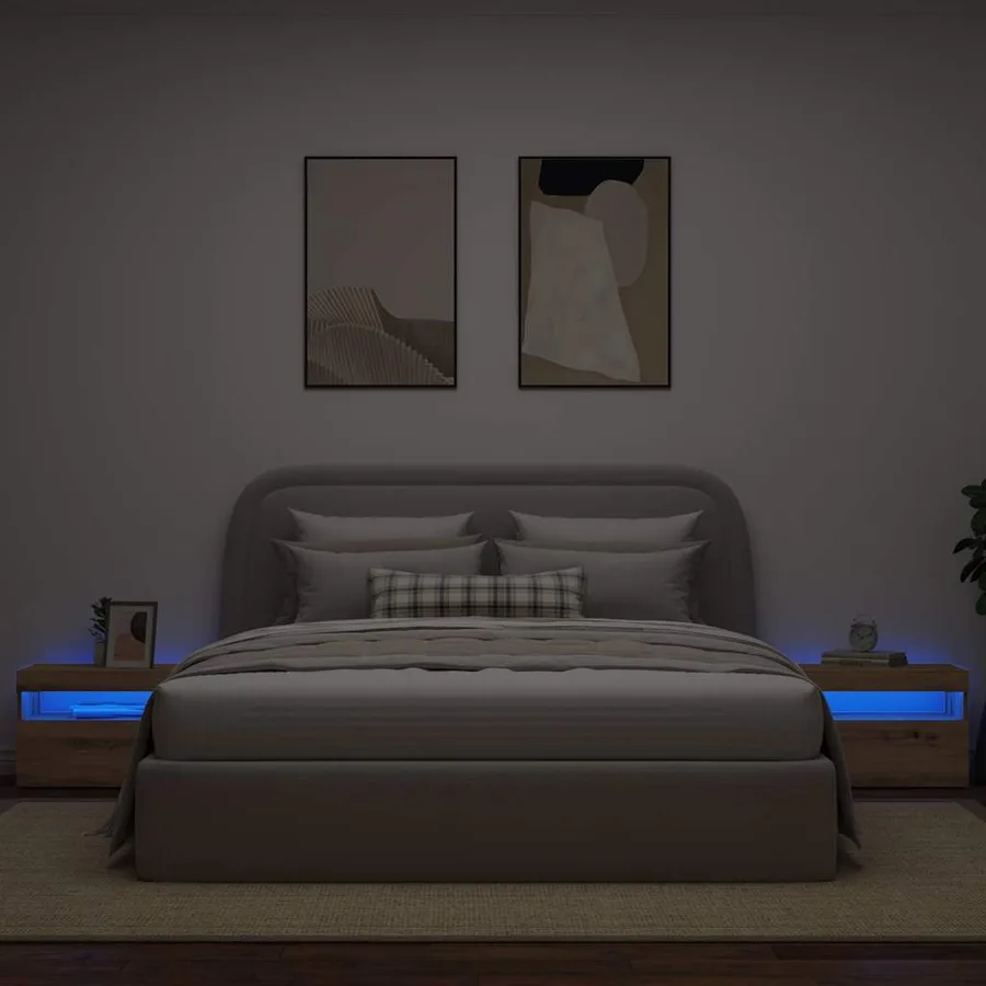 Table de chevet avec lumières LED chêne artisanal 60x35x40 cm - 5