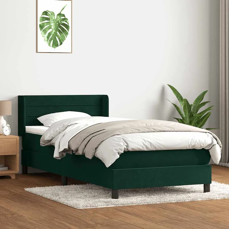 Sommier à lattes de lit et matelas vert foncé 100x220cm velours