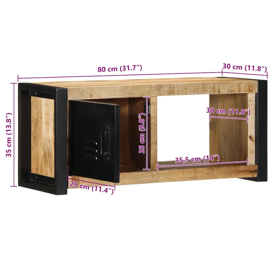 Meuble TV 80x30x35 cm bois massif de manguier brut - 10