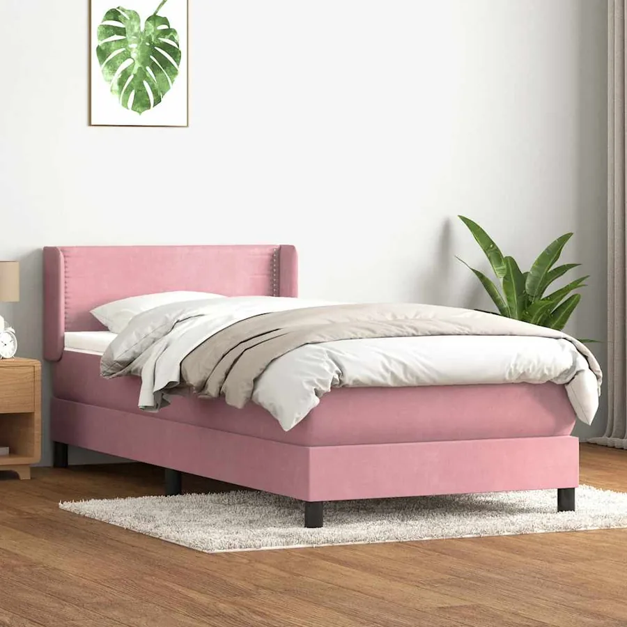 Sommier à lattes de lit avec matelas rose 100x220 cm velours
