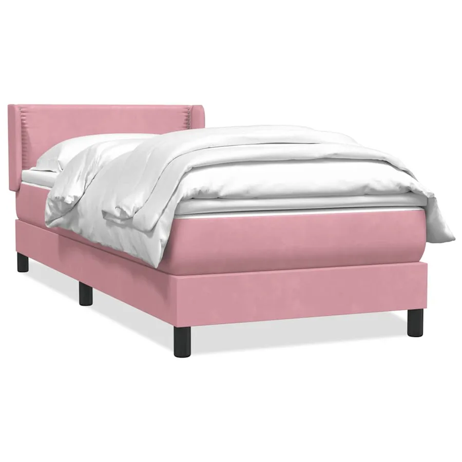 Sommier à lattes de lit avec matelas rose 100x220 cm velours - 2