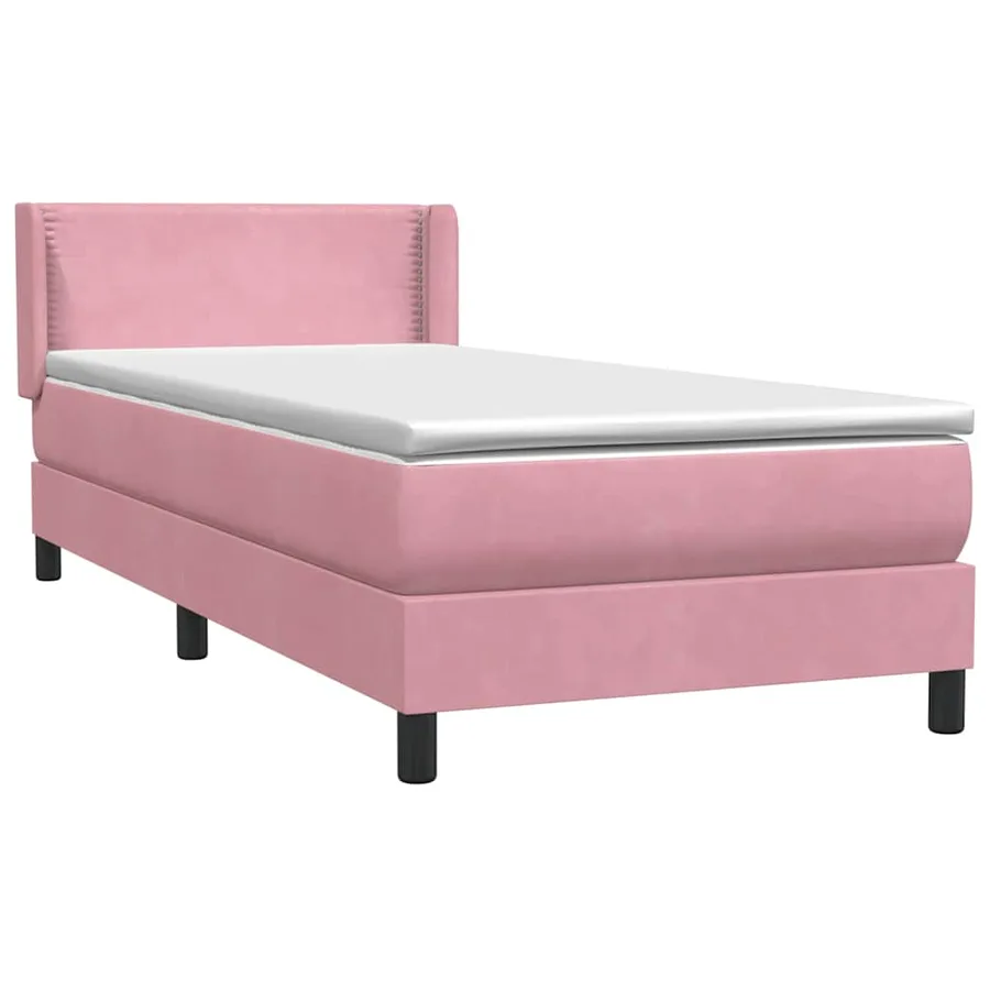 Sommier à lattes de lit avec matelas rose 100x220 cm velours - 4