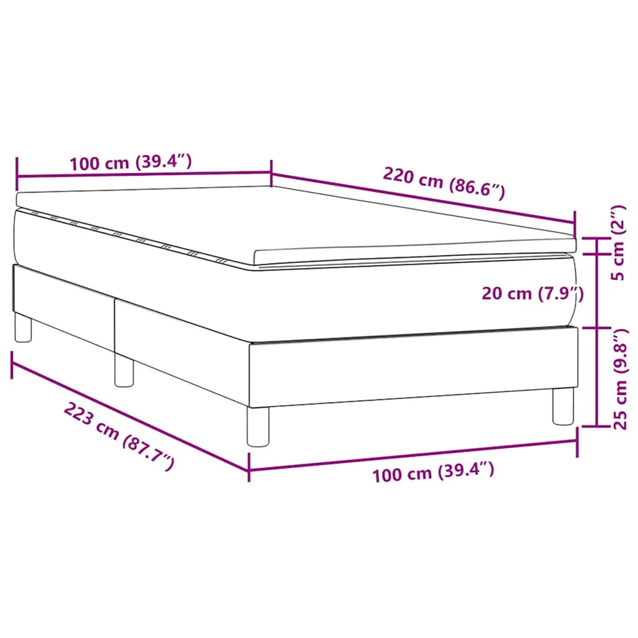 Sommier à lattes de lit avec matelas rose 100x220 cm velours - 11