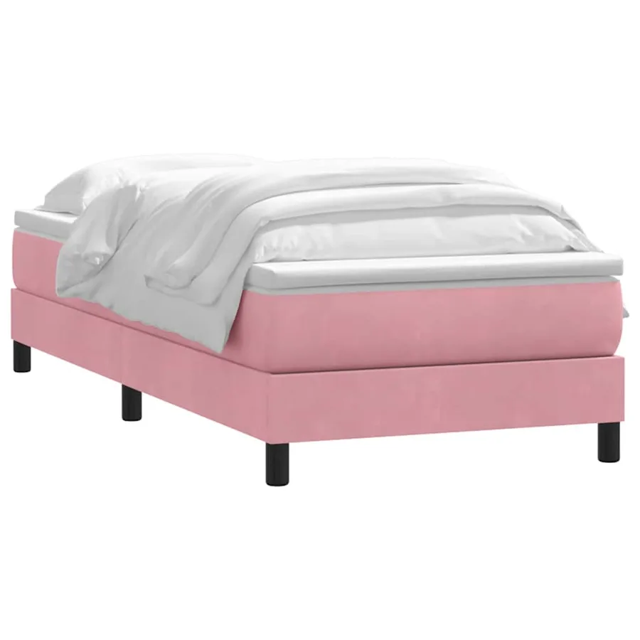 Sommier à lattes de lit avec matelas rose 100x220 cm velours - 3