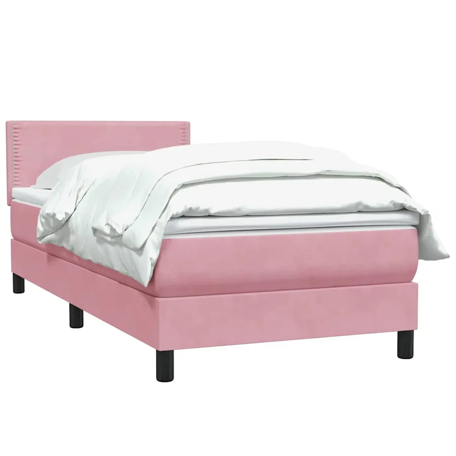 Sommier à lattes de lit avec matelas rose 100x220 cm velours - 3