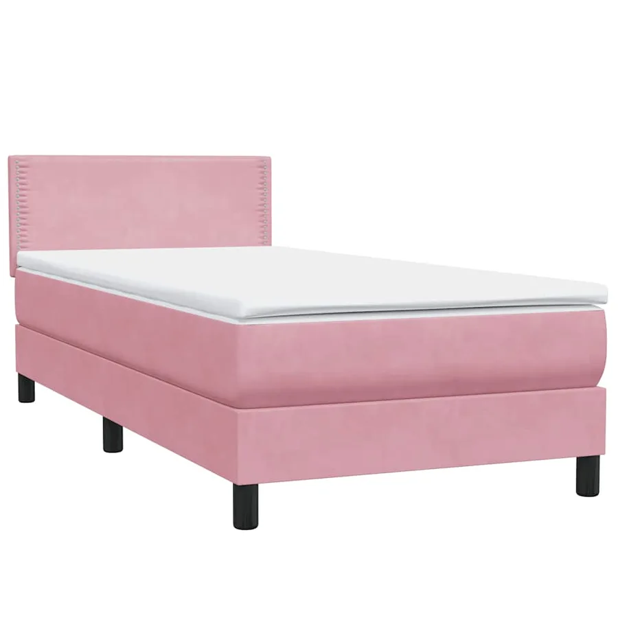 Sommier à lattes de lit avec matelas rose 100x220 cm velours - 4