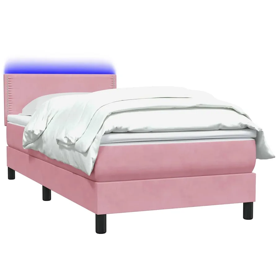Sommier à lattes de lit avec matelas et LED rose 100x220 cm velours - 3
