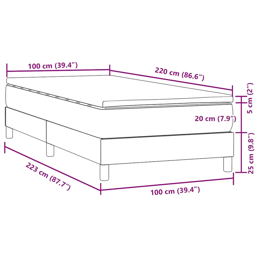 Sommier à lattes de lit et matelas gris clair 100x220cm velours - 11