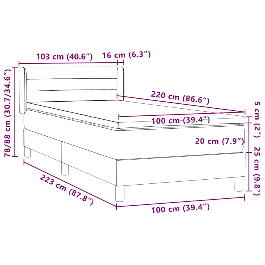 Sommier à lattes de lit avec matelas rose 100x220 cm velours - 12