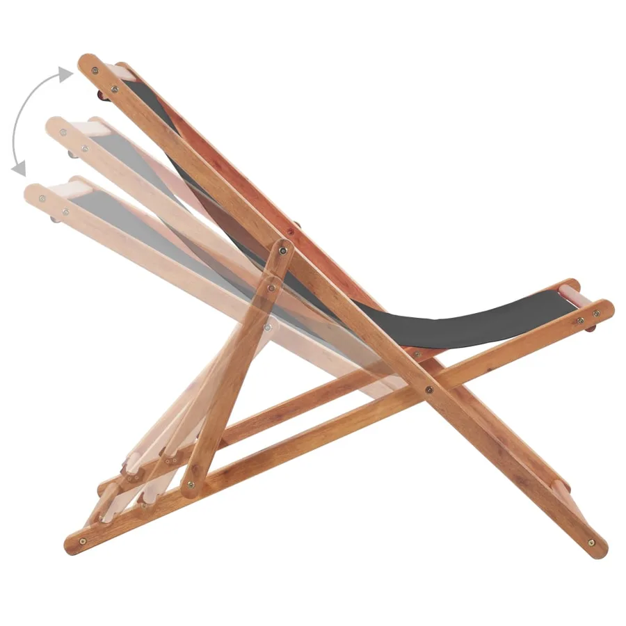 Chaise pliable de plage Tissu et cadre en bois Gris - 6