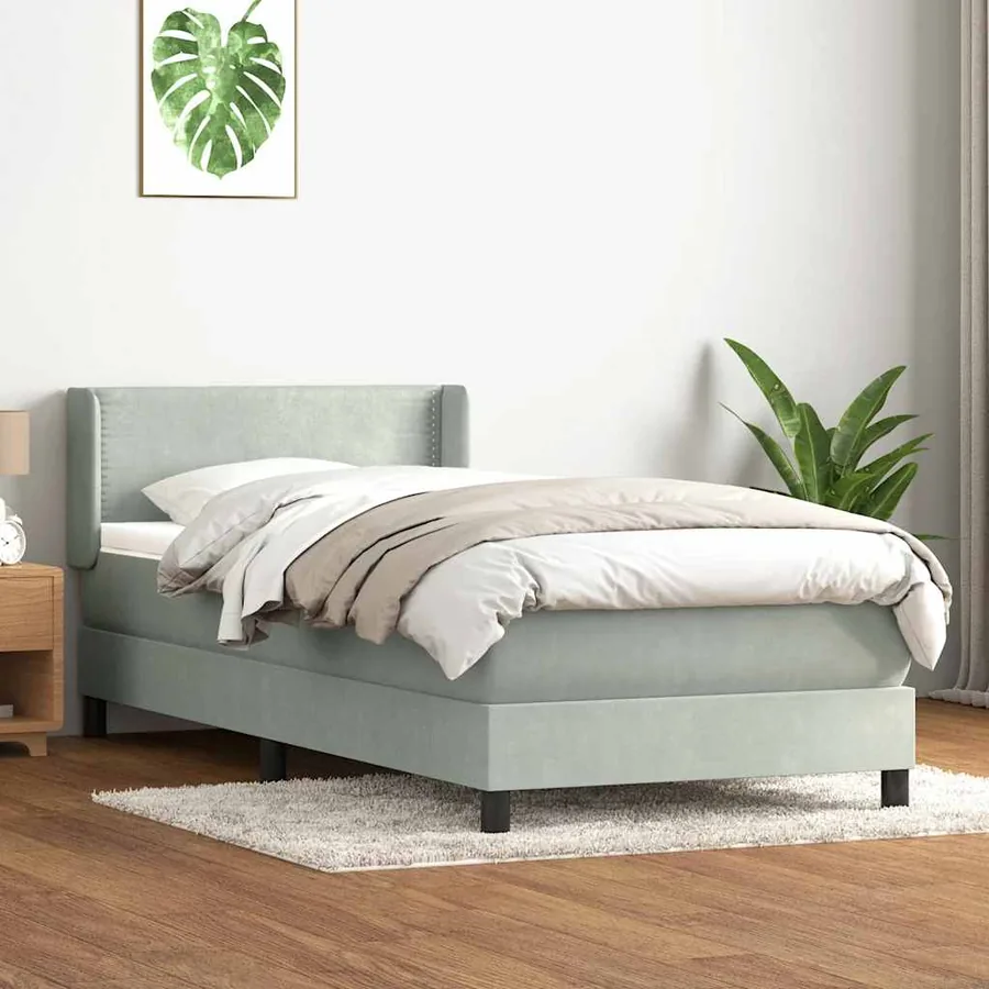 Sommier à lattes de lit et matelas gris clair 100x220cm velours