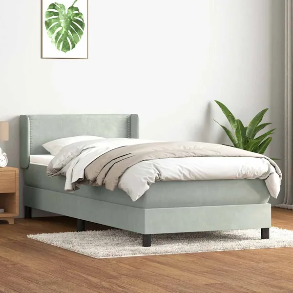 Sommier à lattes de lit et matelas gris clair 100x220cm velours
