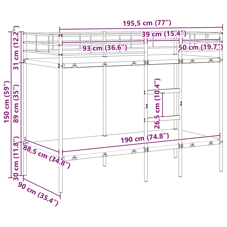Lit superposé sans matelas blanc 90x190 cm acier - 12