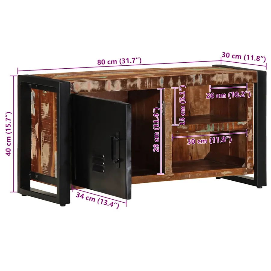 Meuble TV 80x30x40 cm bois de récupération massif - 11