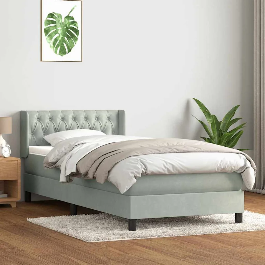 Sommier à lattes de lit et matelas gris clair 100x220cm velours