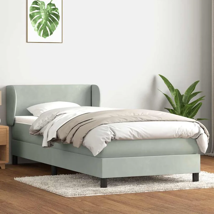 Sommier à lattes de lit et matelas gris clair 100x220cm velours - 3