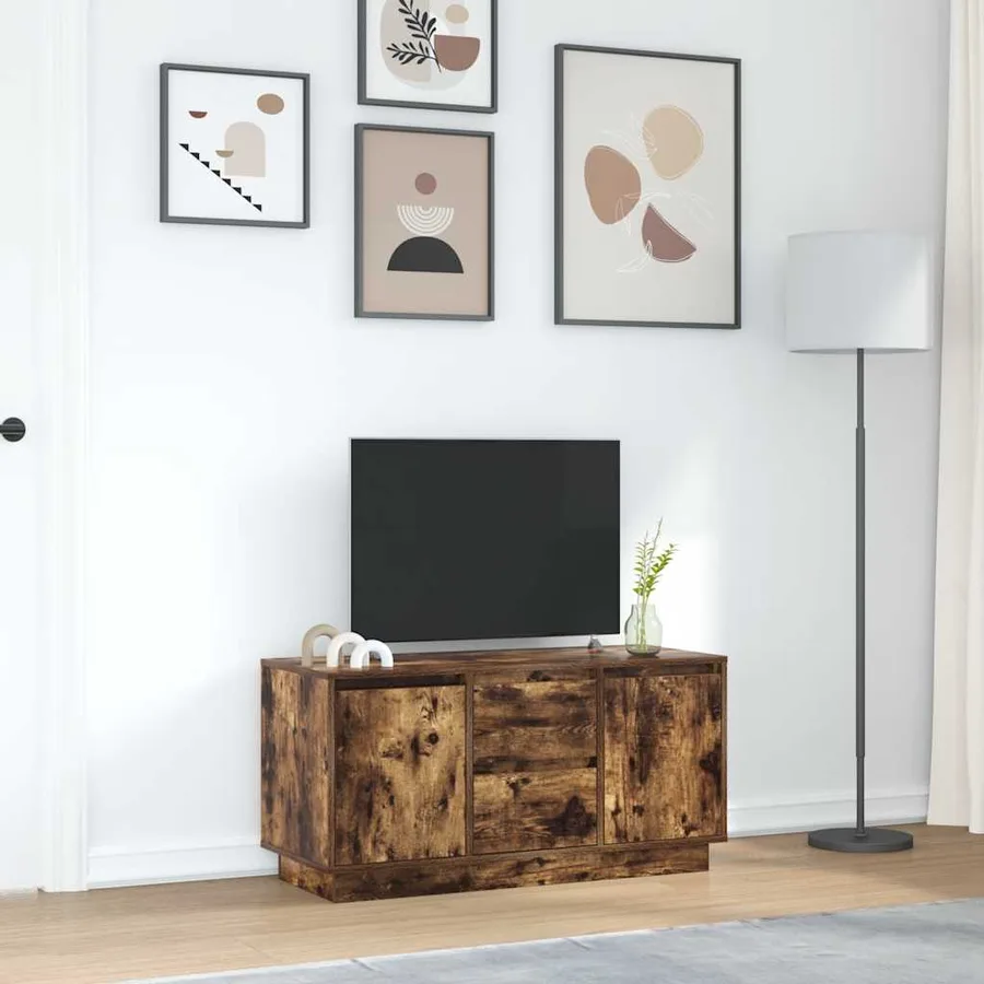 Meuble TV avec lumières LED chêne fumé 100x41x50 cm - 4