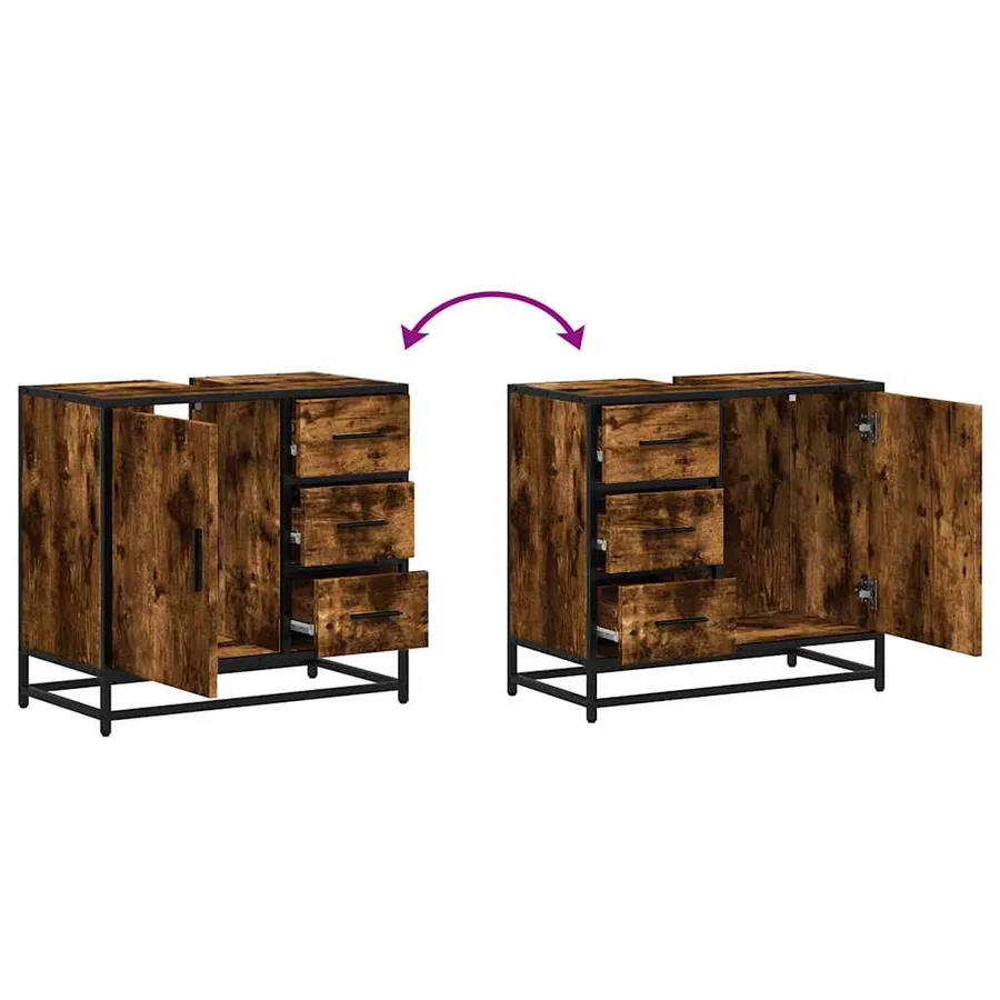 Armoire de lavabo de salle de bain chêne fumé 65x33x60 cm - 9