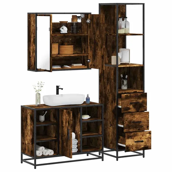 Ensemble de meubles de salle de bain 3 pcs Chêne fumé