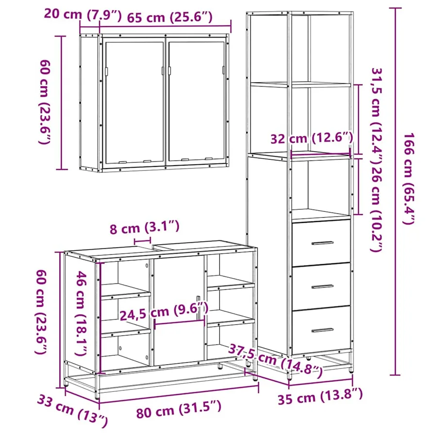 Ensemble de meubles de salle de bain 3 pcs Chêne fumé - 11