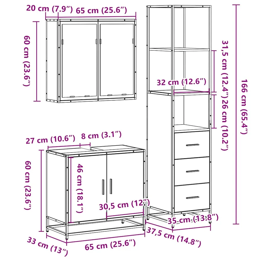 Ensemble de meubles de salle de bain 3 pcs Chêne fumé - 11