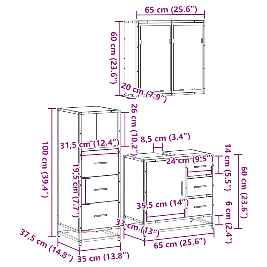 Ensemble de meubles de salle de bain 3 pcs Chêne fumé - 11