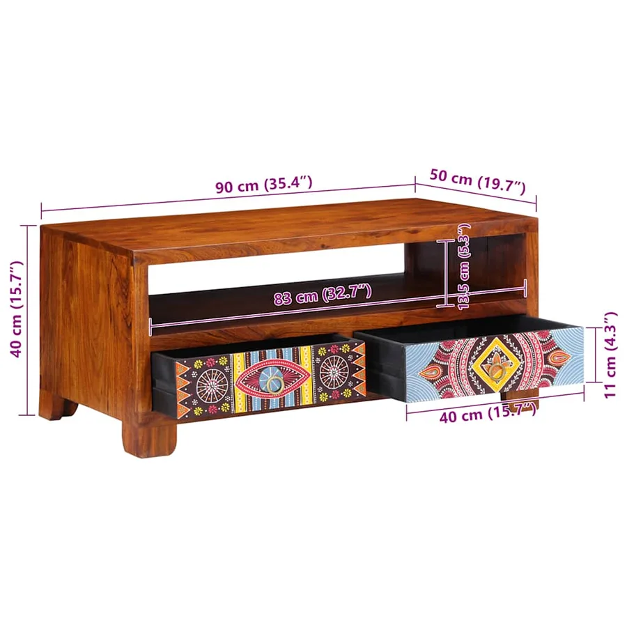 Table basse 90x50x40 cm bois d'acacia massif - 9