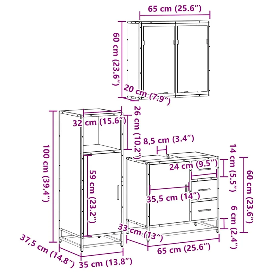 Ensemble de meubles de salle de bain 3 pcs chêne sonoma - 11