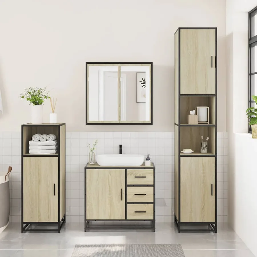 Ensemble de meubles de salle de bain 3 pcs chêne sonoma - 3