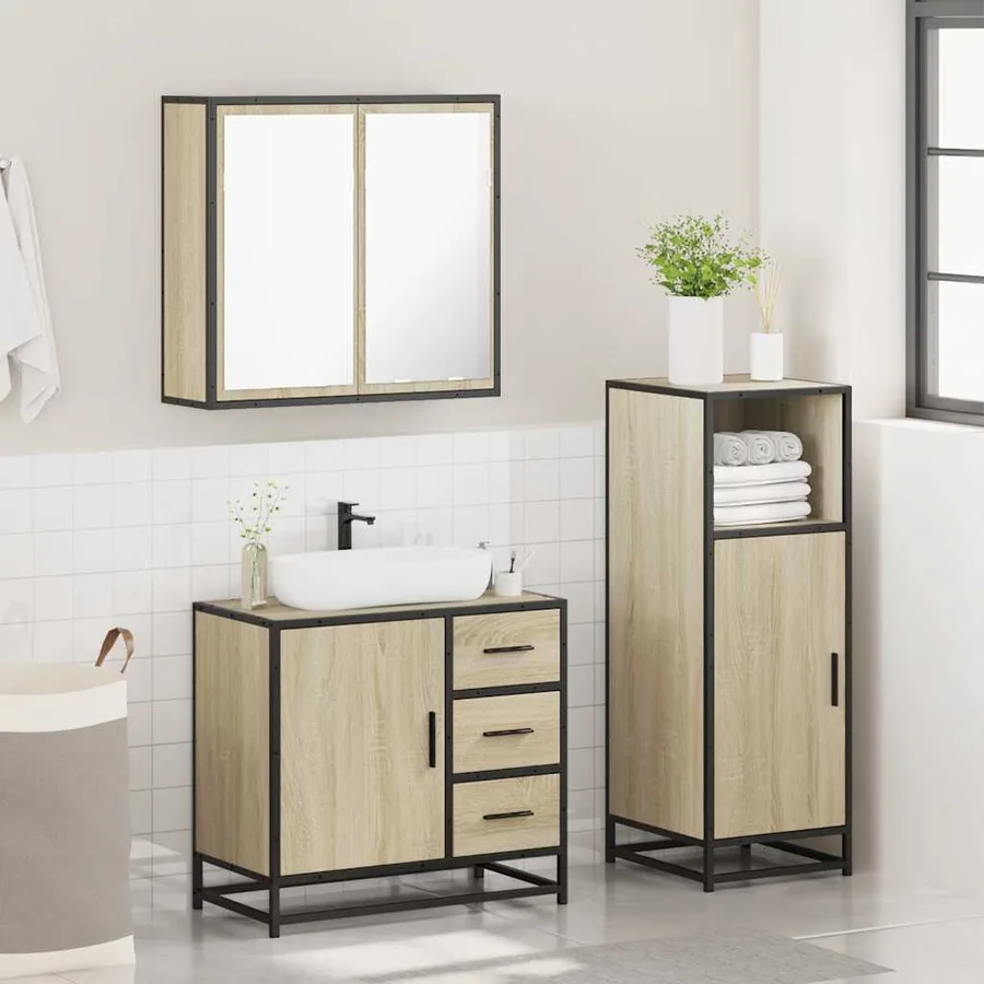 Ensemble de meubles de salle de bain 3 pcs chêne sonoma - 4