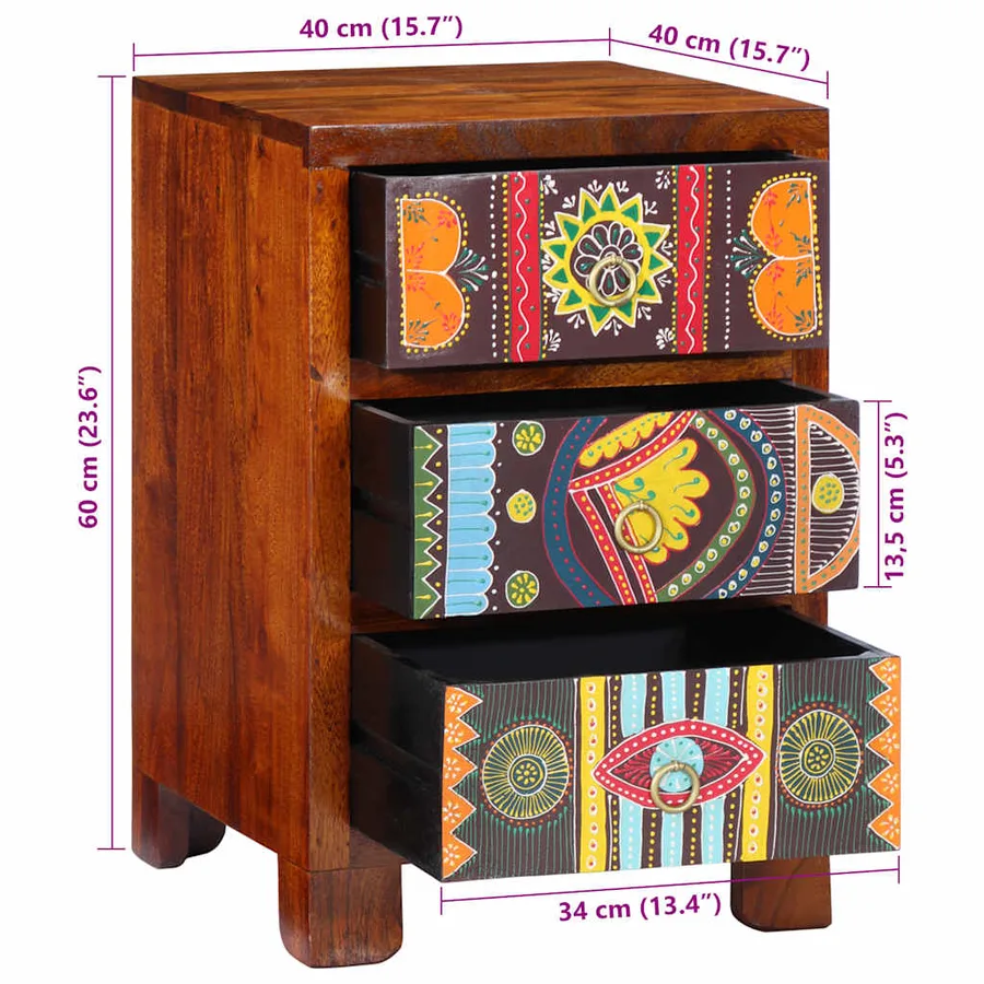 Table de chevet 40x40x60 cm bois d'acacia massif - 9