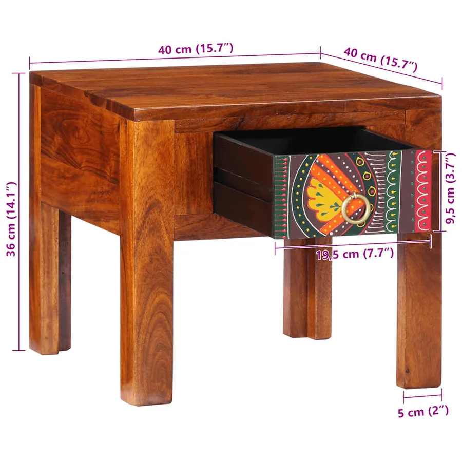 Table de chevet 40x40x36 cm bois d'acacia massif - 9