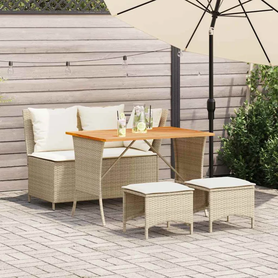 Ensemble à manger de jardin coussins 4 pcs beige résine tressée