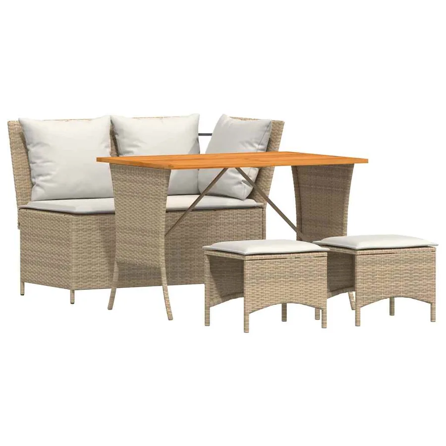 Ensemble à manger de jardin coussins 4 pcs beige résine tressée - 2