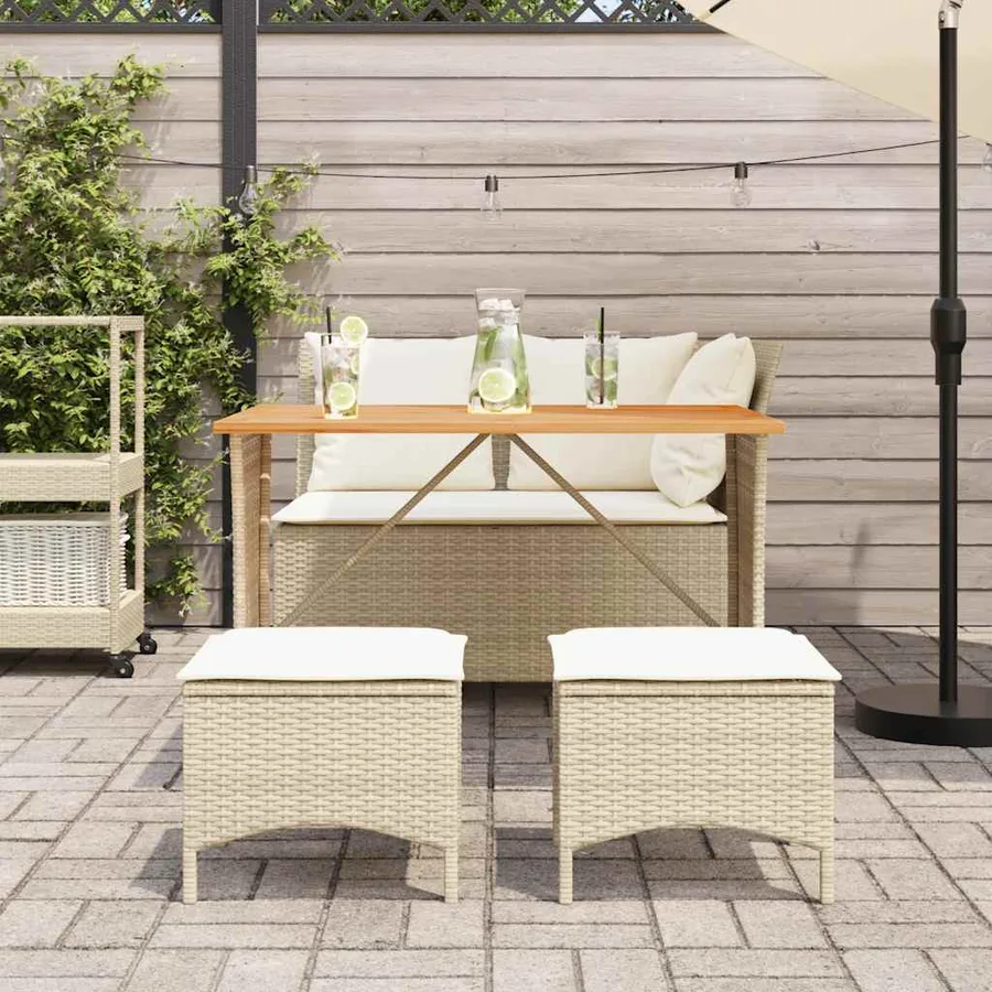Ensemble à manger de jardin coussins 4 pcs beige résine tressée - 3