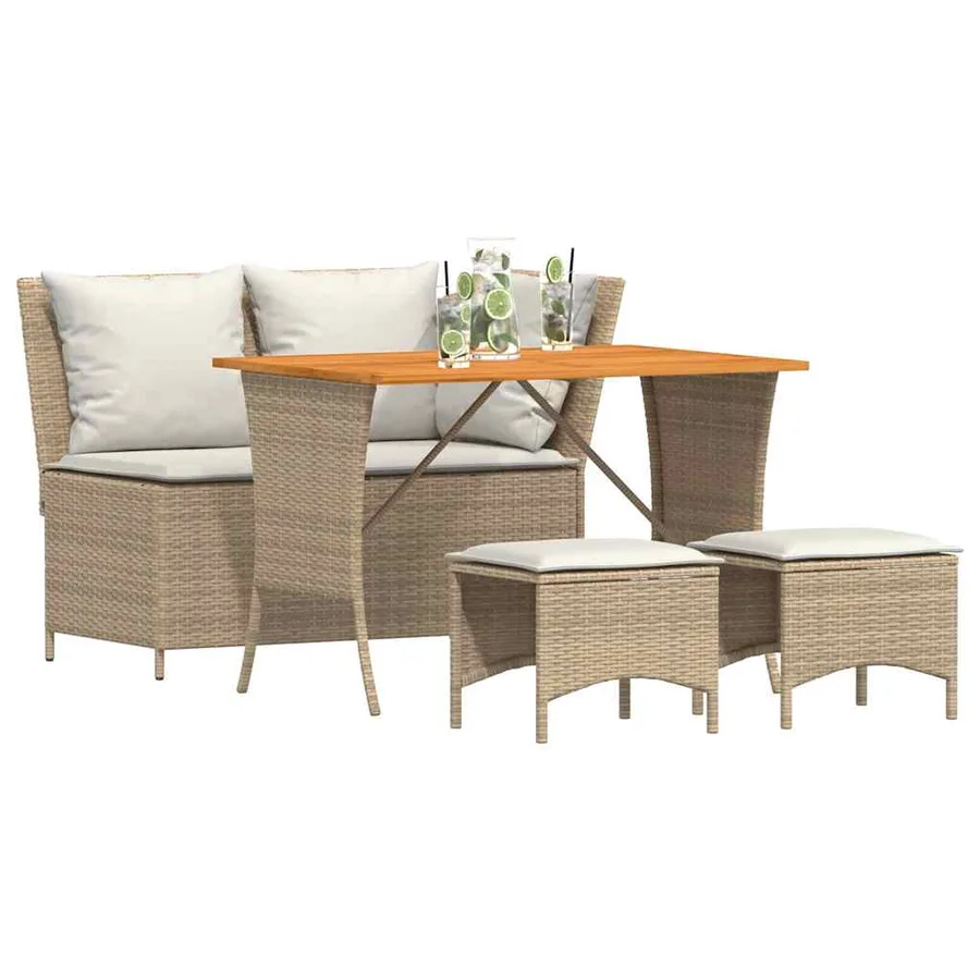 Ensemble à manger de jardin coussins 4 pcs beige résine tressée - 4