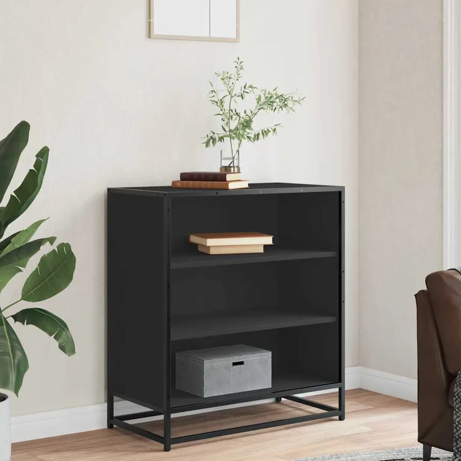 Buffet noir 68x35x76 cm bois d'ingénierie et métal - 3