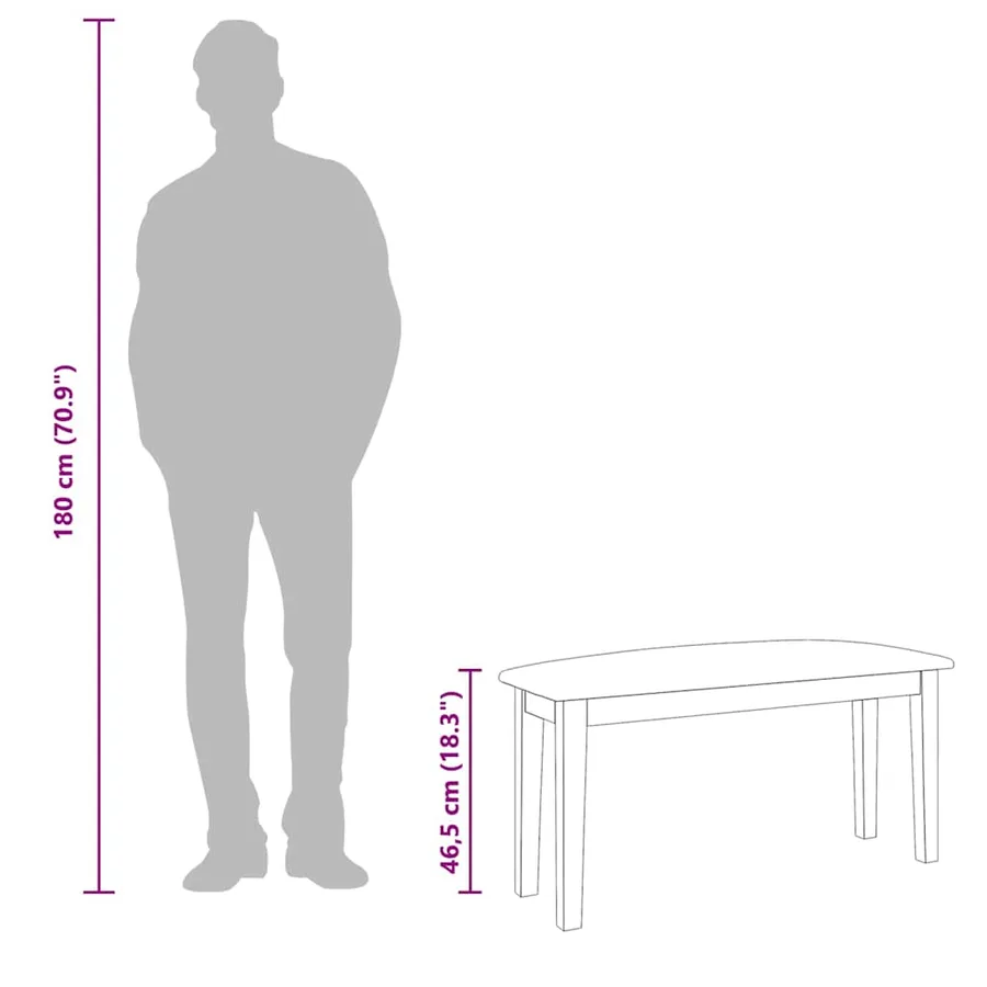 Banc 90 cm blanc bois massif caoutchouc - 10