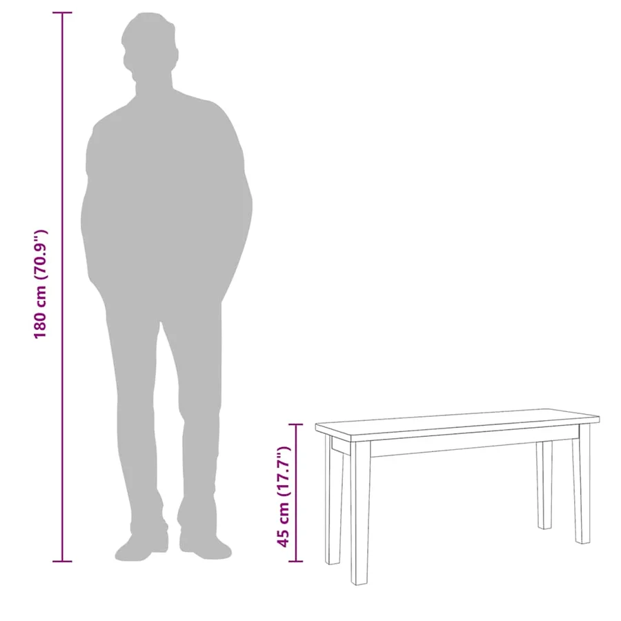Banc 90 cm bois massif caoutchouc - 9