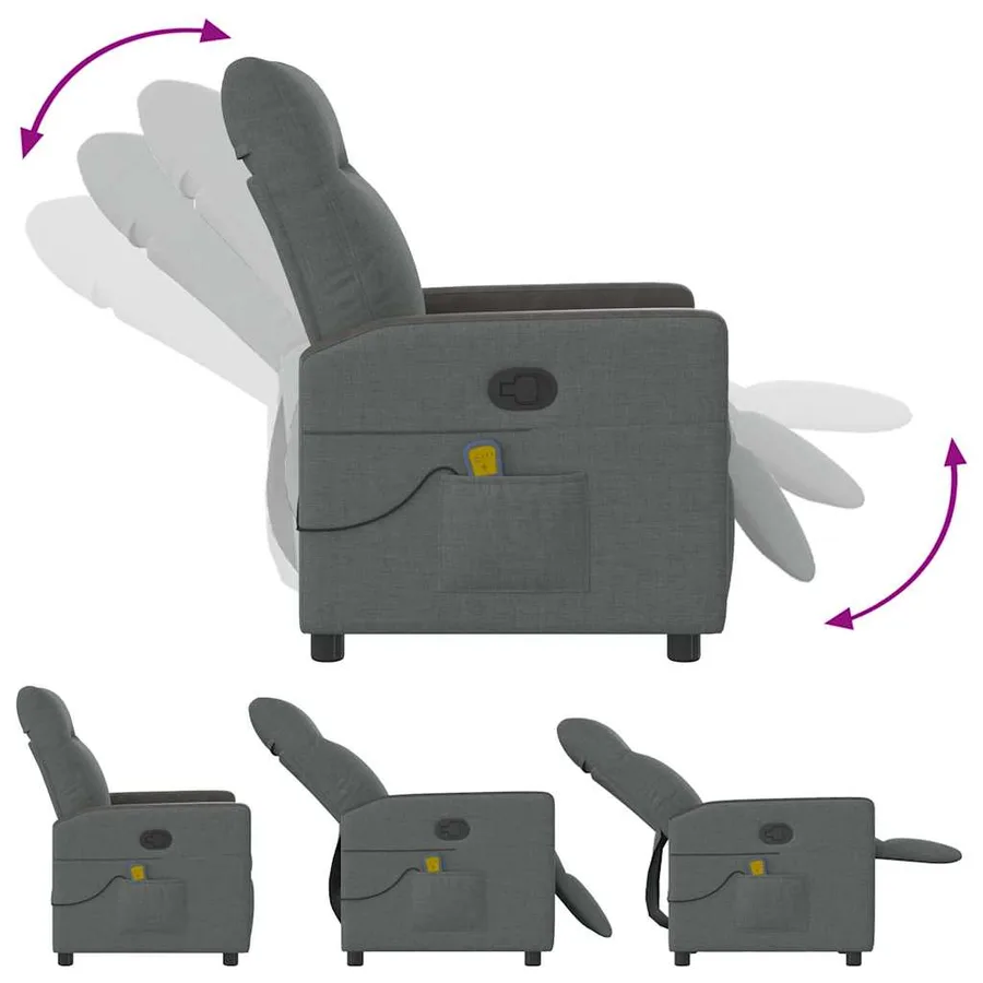 Fauteuil inclinable de massage en tissu gris foncé - 6