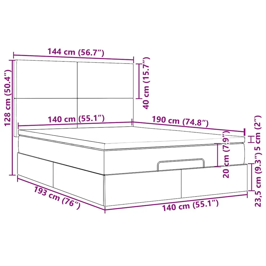 Cadre de lit ottoman avec matelas noir 140x190 cm velours - 18