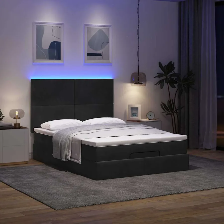 Cadre de lit ottoman avec matelas noir 140x190 cm velours - 3