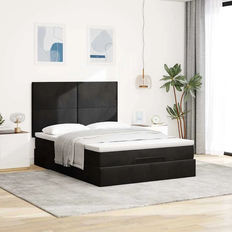 Cadre de lit ottoman avec matelas noir 140x190 cm velours - 4