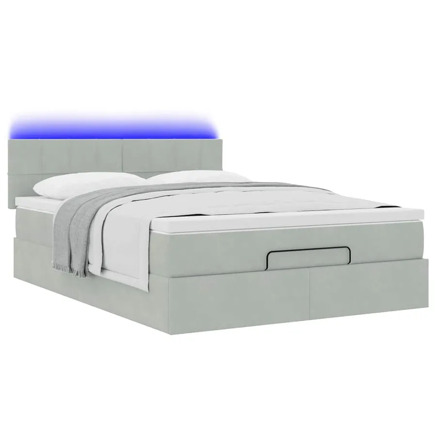 Cadre de lit ottoman et matelas gris clair 140x190 velours - 3